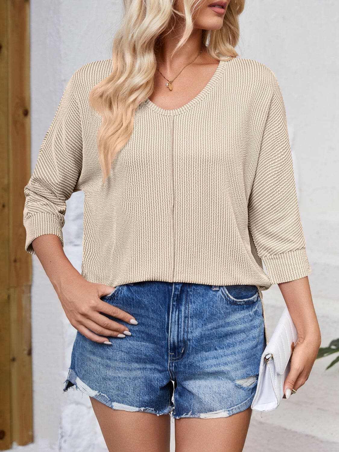Trendsi just arrived - Textured 3/4 sleeve blouse