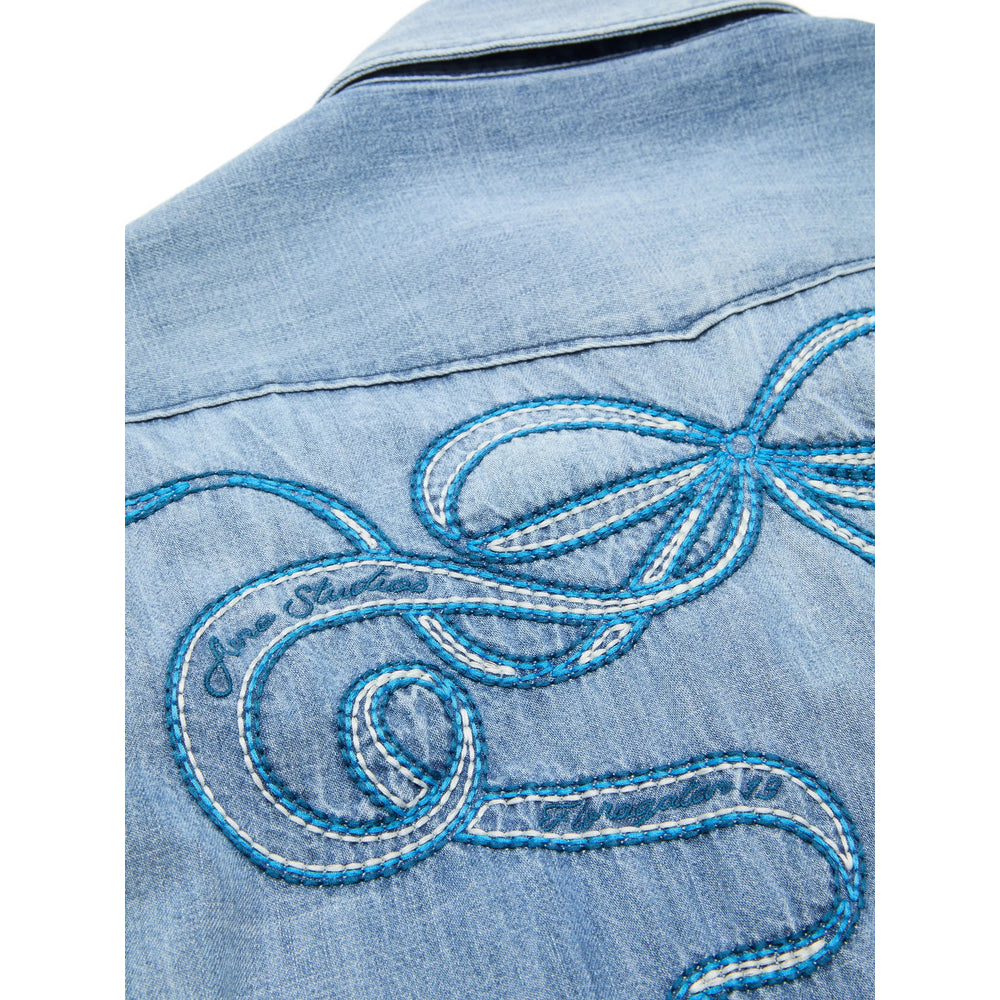 Embroidered Denim Shirt in Light Blue