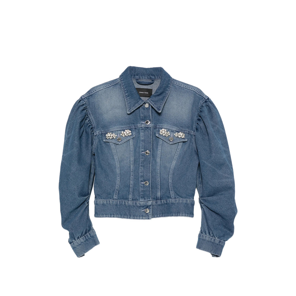 Embellished Puff-Sleeve Denim Jacket
