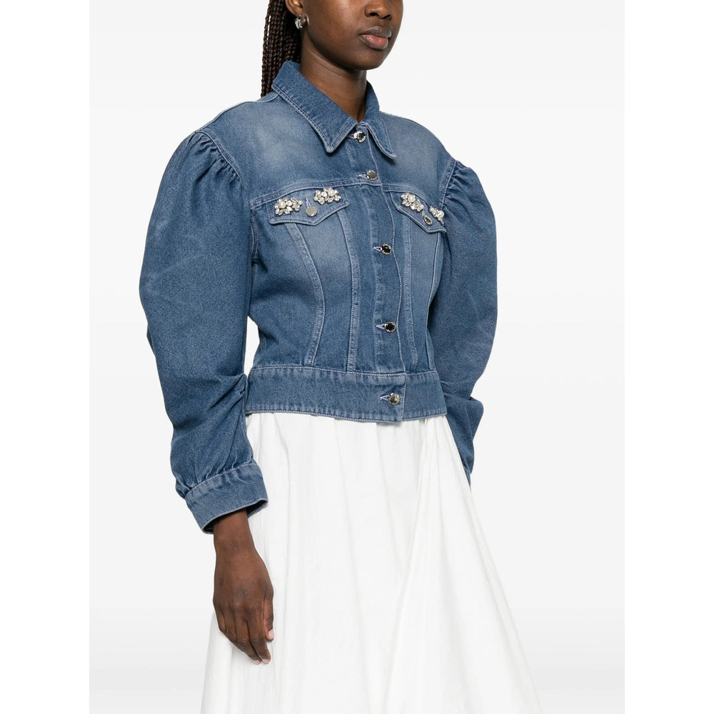 Embellished Puff-Sleeve Denim Jacket