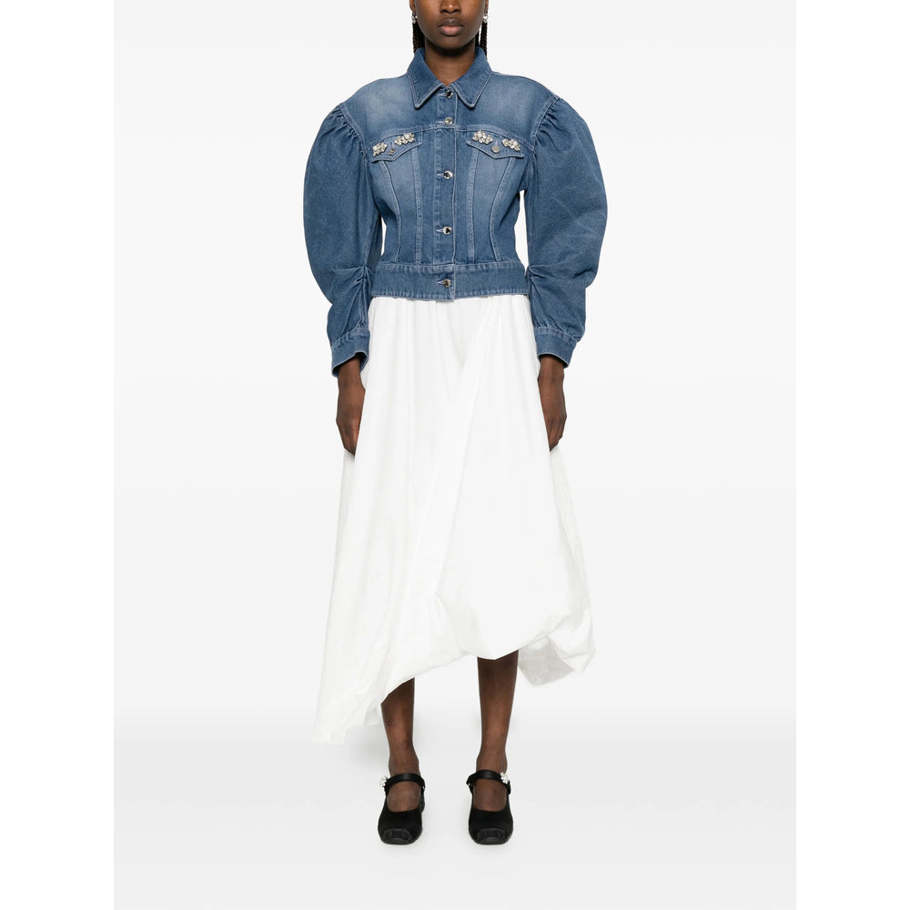 Embellished Puff-Sleeve Denim Jacket