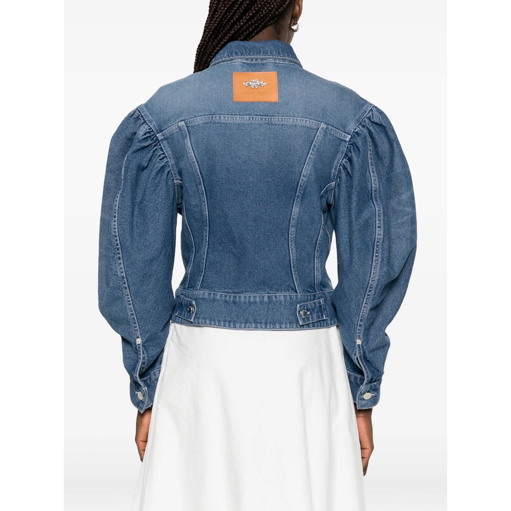 Embellished Puff-Sleeve Denim Jacket
