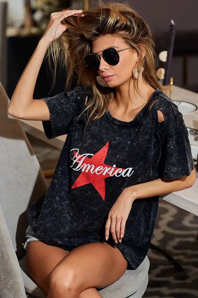 Women's Top - Laser Cut Mineral Wash - Jersey T-Shirt