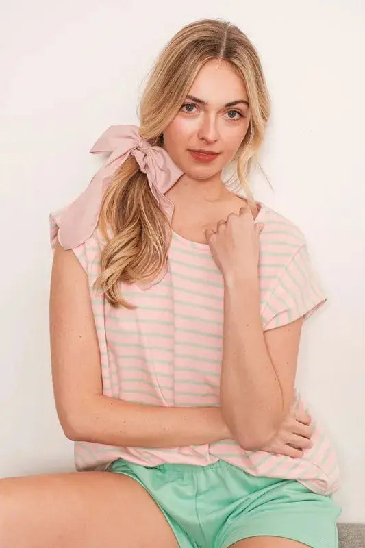 Women's Tee - Muscle Sleeve - Striped Lime Chili