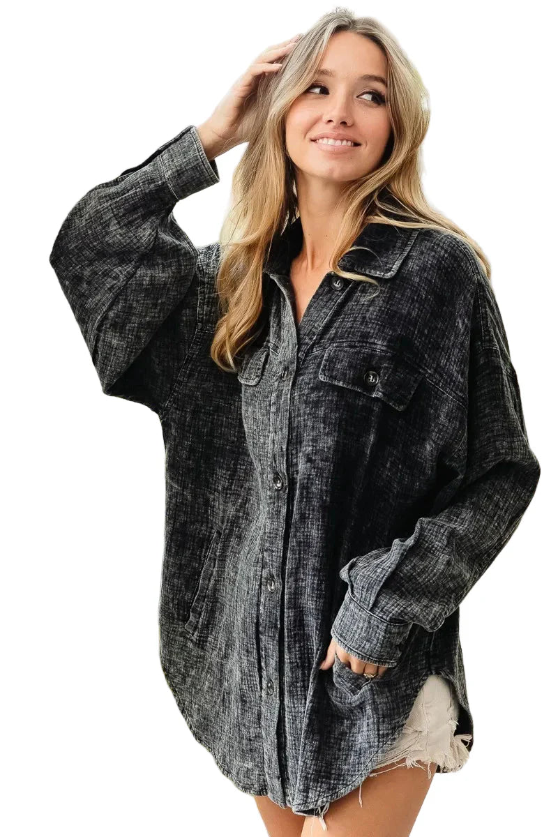 Vintage Washed Wrinkle Gauze Shacket