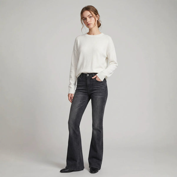 High-Waist Slim-Fit Slightly Flared Women's Jeans – Full-Length Denim Pants