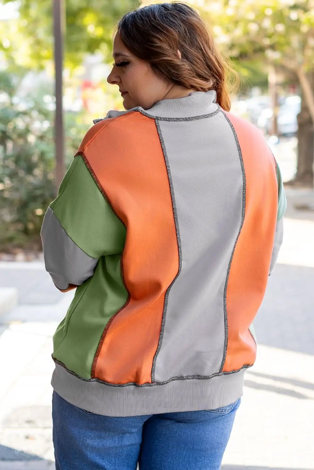 Love Salve Grey Colorblock Women's Half Zip Sweatshirt Cozy Fit Stitch Detail