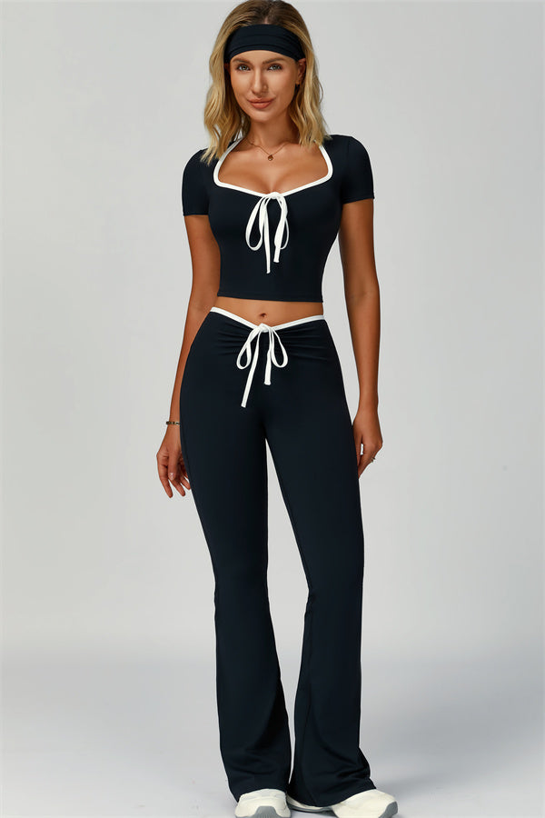 The Skyline Tie Top Flared Leggings Headband 3-Piece Set
