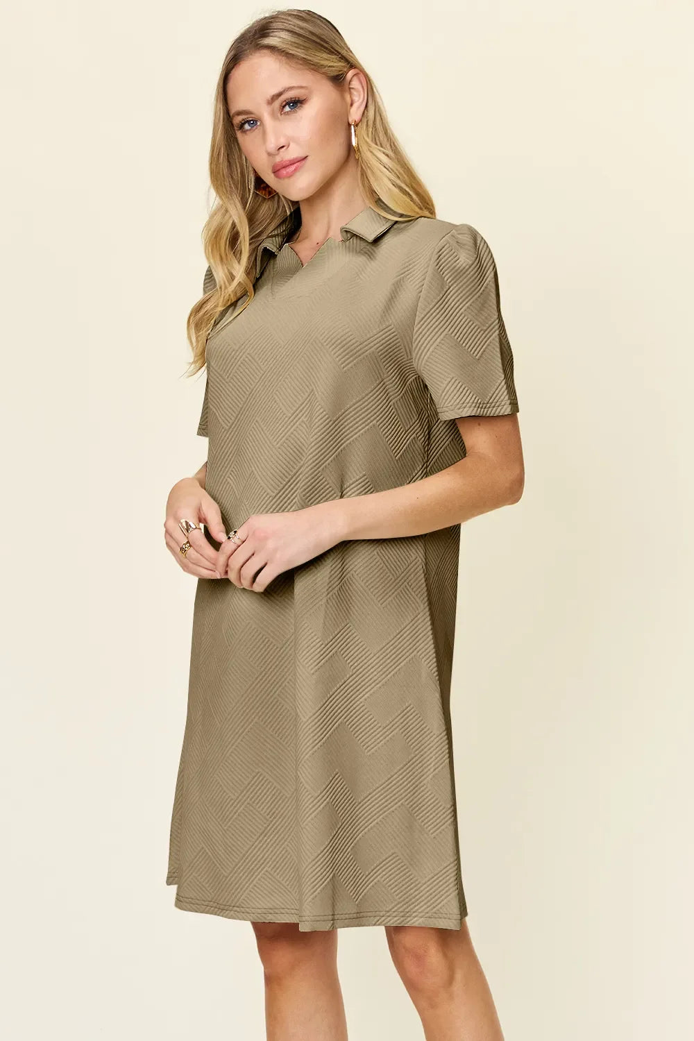 Double Take Textured Collared Short Sleeve Dress
