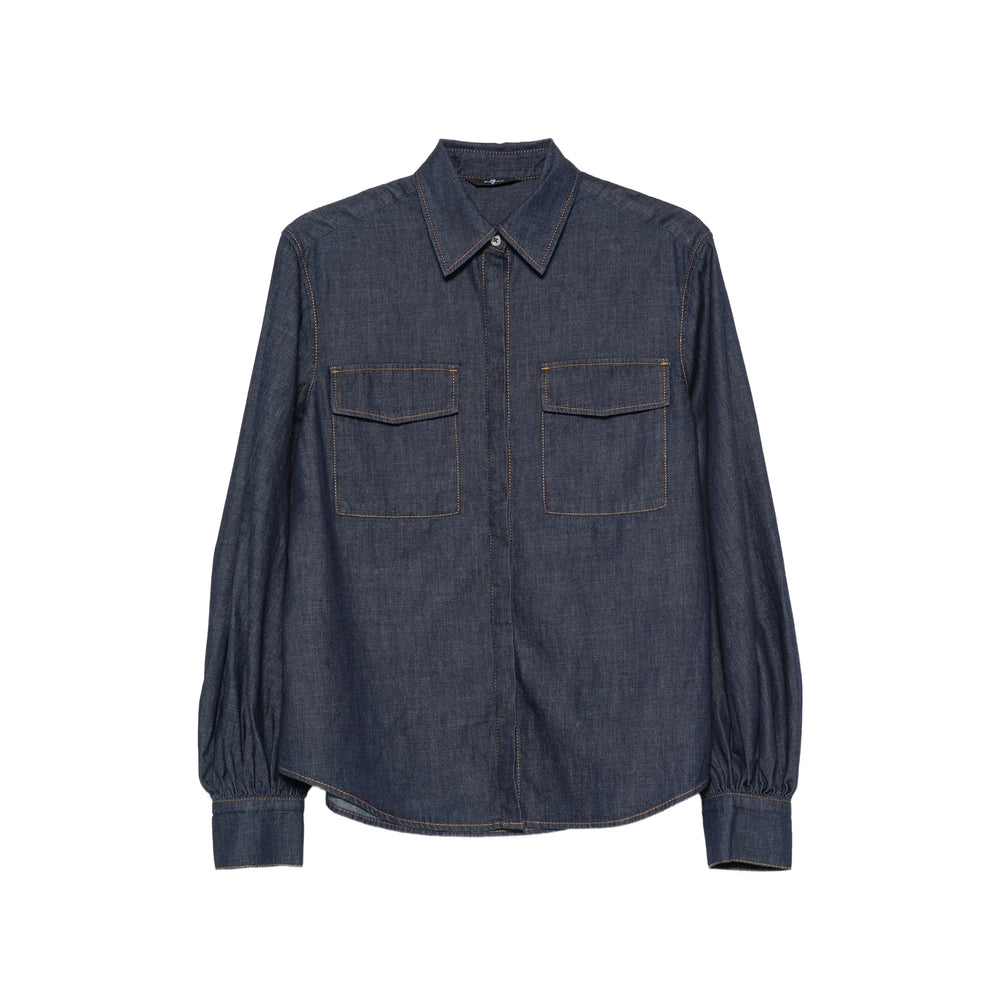 Balloon-Sleeve Denim Shirt in Indigo