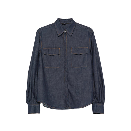 Balloon-Sleeve Denim Shirt in Indigo