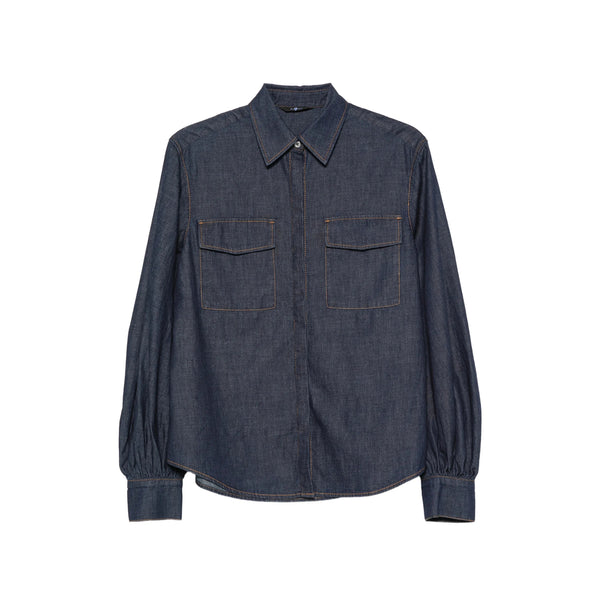 Balloon-Sleeve Denim Shirt in Indigo