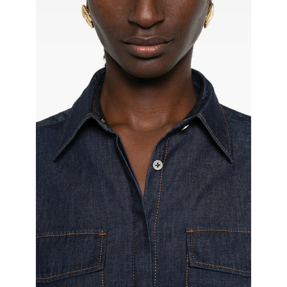 Balloon-Sleeve Denim Shirt in Indigo