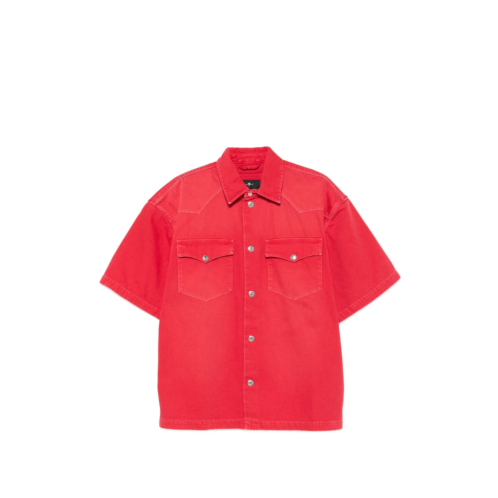 Short-Sleeve Western Denim Shirt in Red