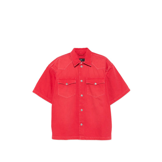 Short-Sleeve Western Denim Shirt in Red