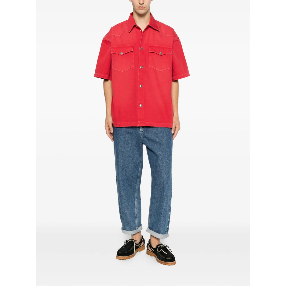 Short-Sleeve Western Denim Shirt in Red