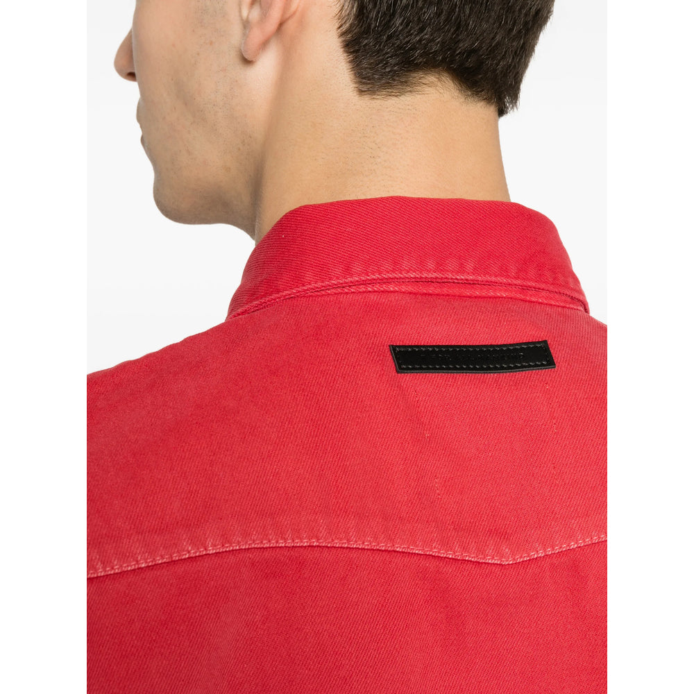Short-Sleeve Western Denim Shirt in Red