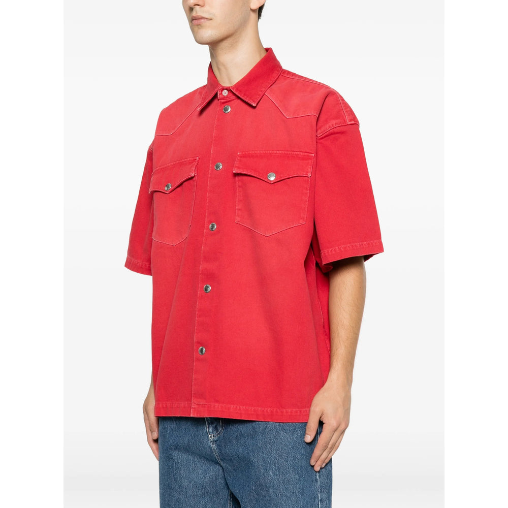Short-Sleeve Western Denim Shirt in Red