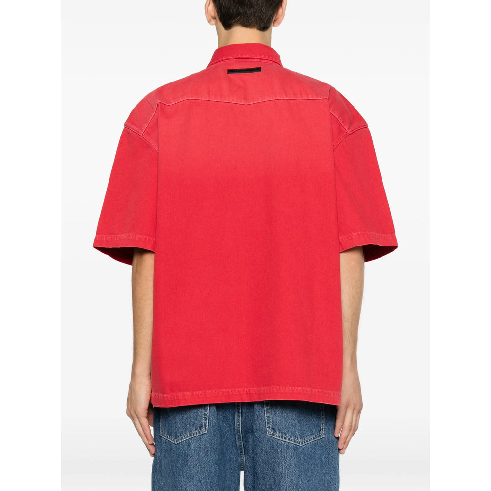 Short-Sleeve Western Denim Shirt in Red
