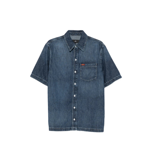 Short-Sleeve Western Denim Shirt in Navy