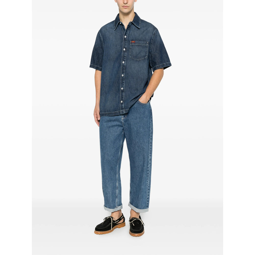 Short-Sleeve Western Denim Shirt in Navy