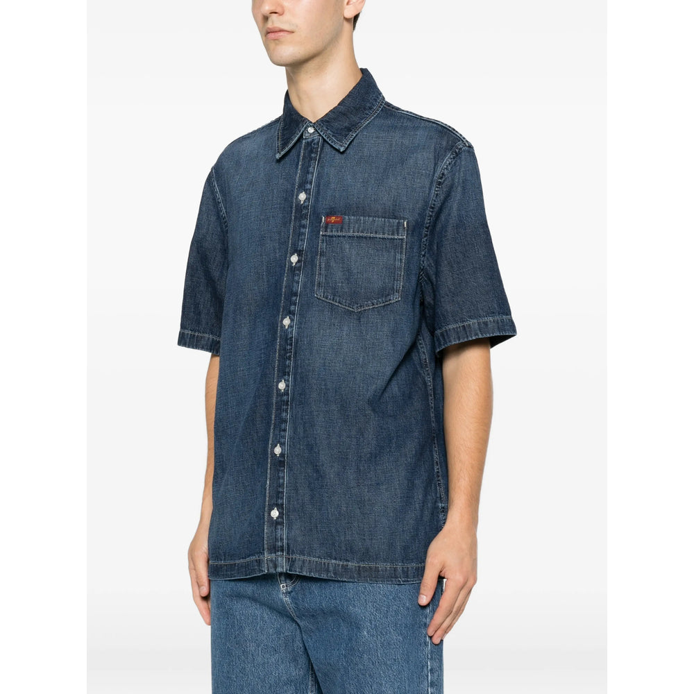 Short-Sleeve Western Denim Shirt in Navy