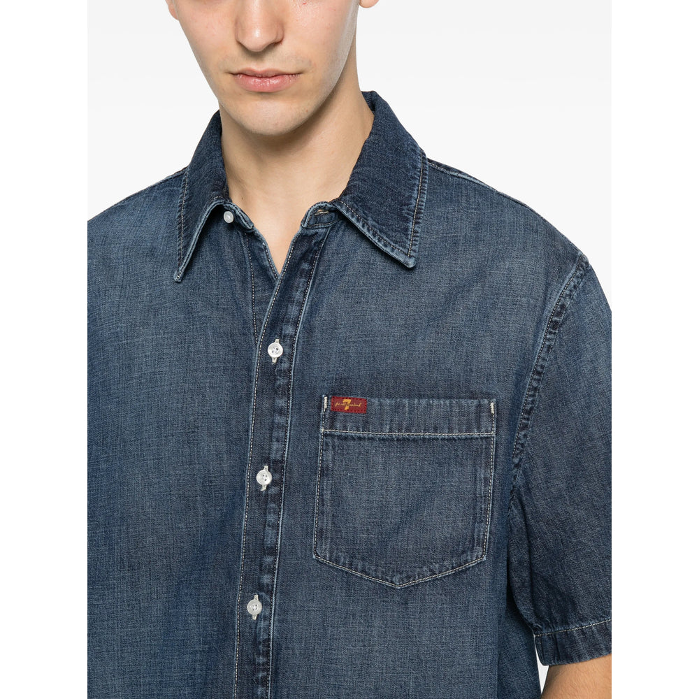 Short-Sleeve Western Denim Shirt in Navy