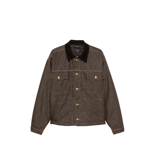 Denim Jacket with Corduroy Collar in Brown