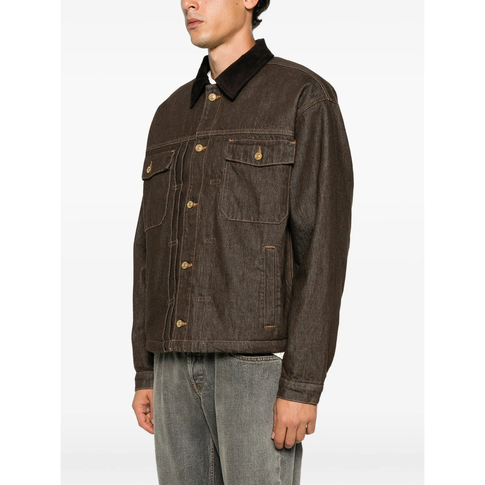 Denim Jacket with Corduroy Collar in Brown