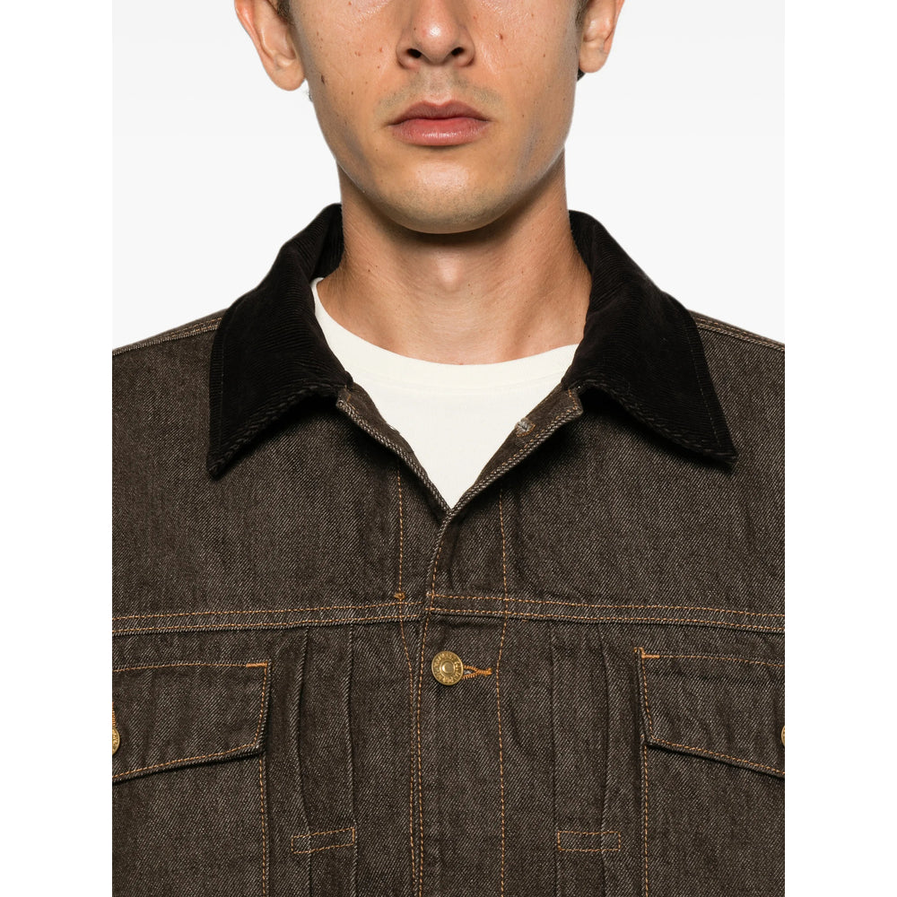 Denim Jacket with Corduroy Collar in Brown