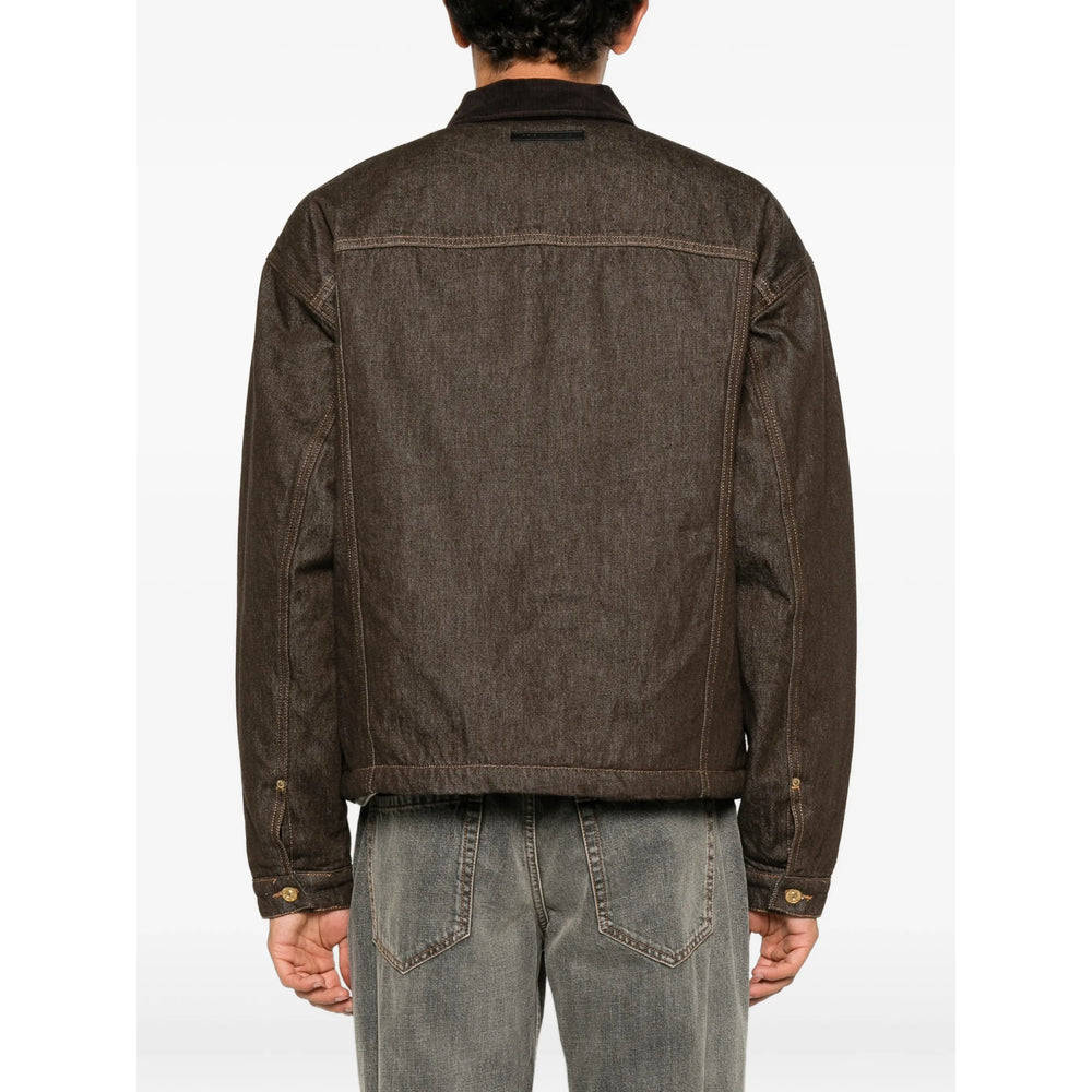 Denim Jacket with Corduroy Collar in Brown