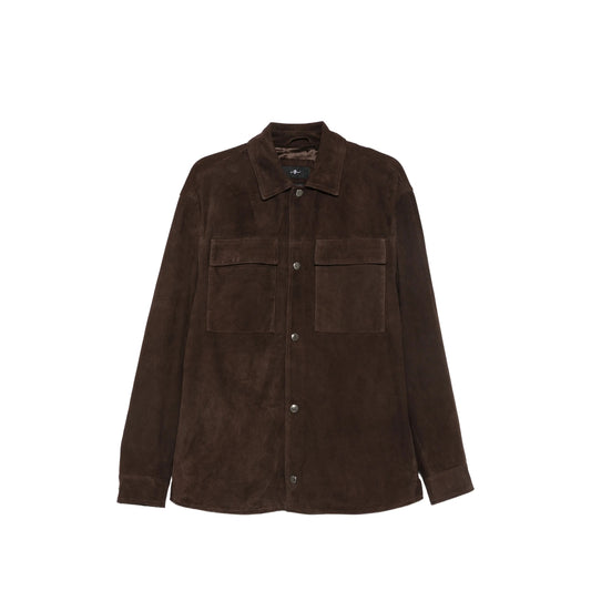 Calf Suede Overshirt in Brown