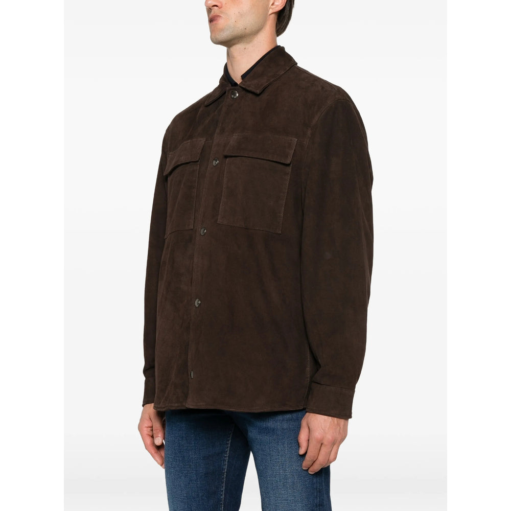 Calf Suede Overshirt in Brown