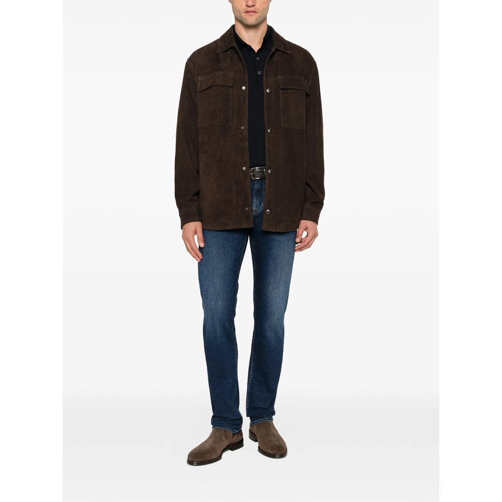 Calf Suede Overshirt in Brown