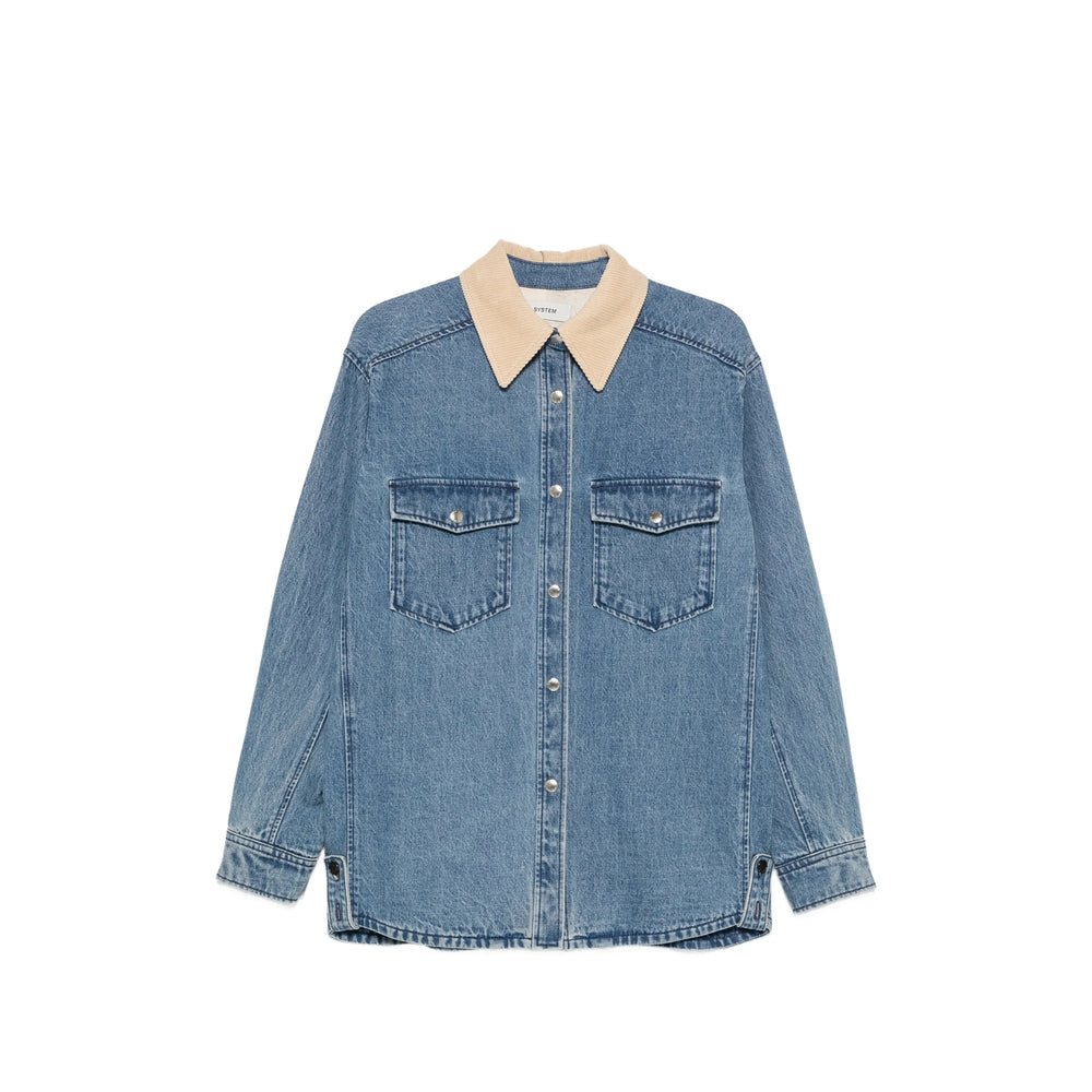 Denim Shirt Jacket with Contrast Collar
