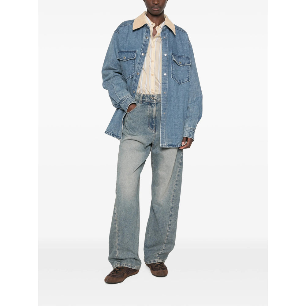 Denim Shirt Jacket with Contrast Collar