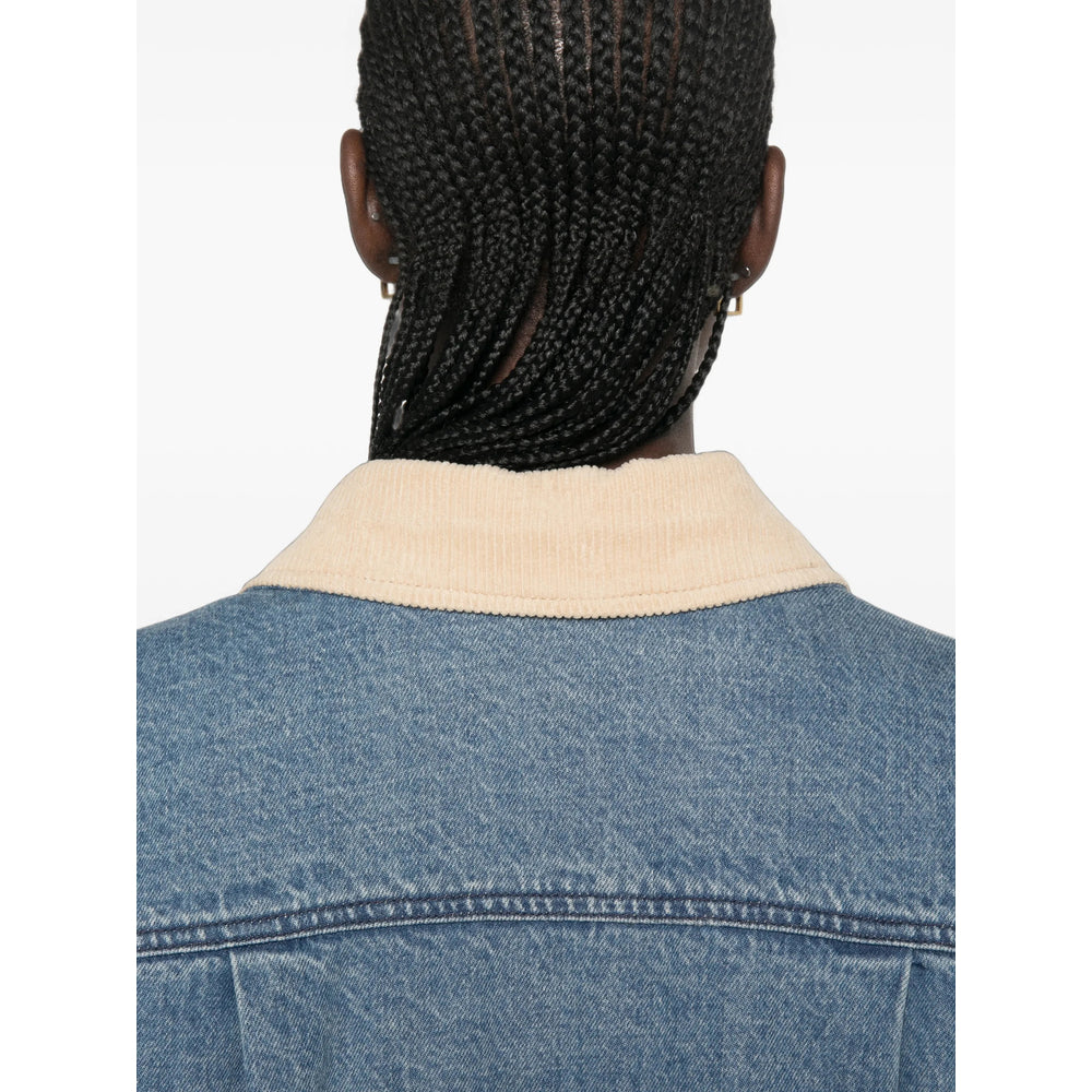 Denim Shirt Jacket with Contrast Collar