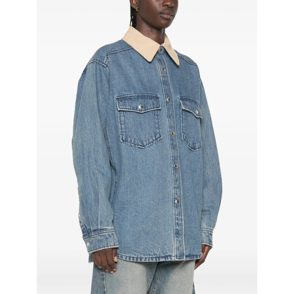 Denim Shirt Jacket with Contrast Collar