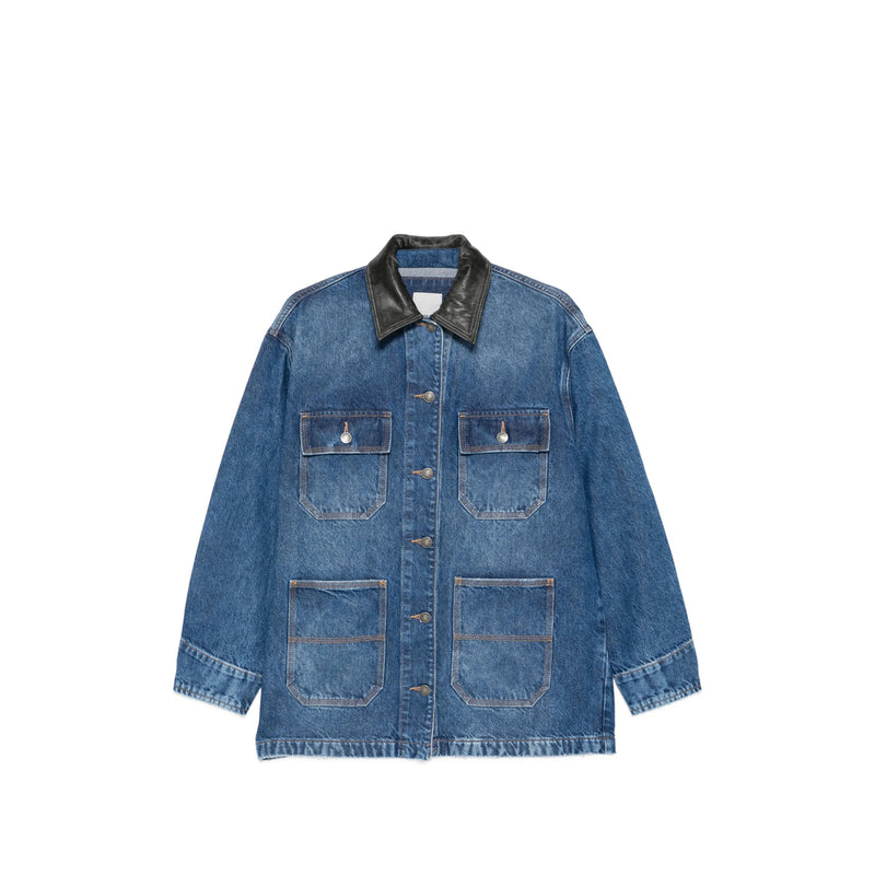 Denim Jacket Balos With Leather Collar