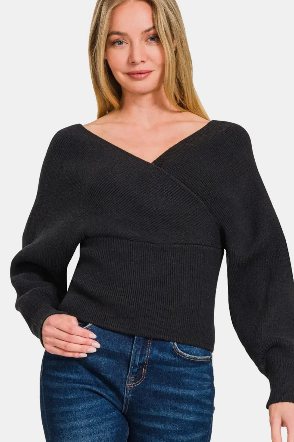 Trendsi Zenana ribbed cross wrap sweater