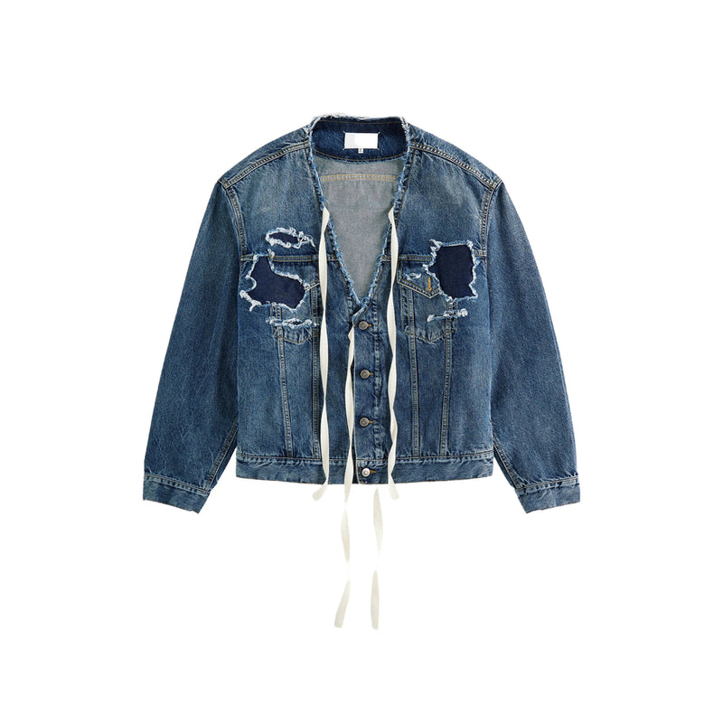 Maison Margiela Denim Jacket in Distressed Blue Cotton