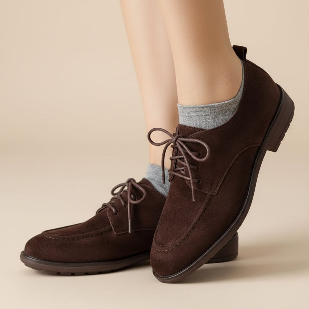 Women's Retro Lace-Up Deep-Mouth Suede Loafer Pumps