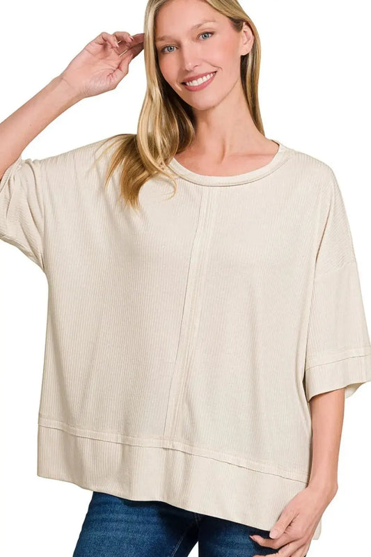 Women's Ribbed Boat Neck Top - Soft & Stretchy Casual Tee