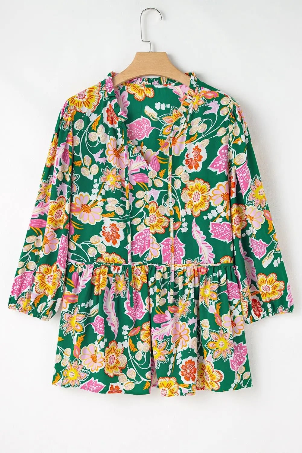 Love Salve Green Floral Plus Size Women's Babydoll Top: Elegant & Flattering