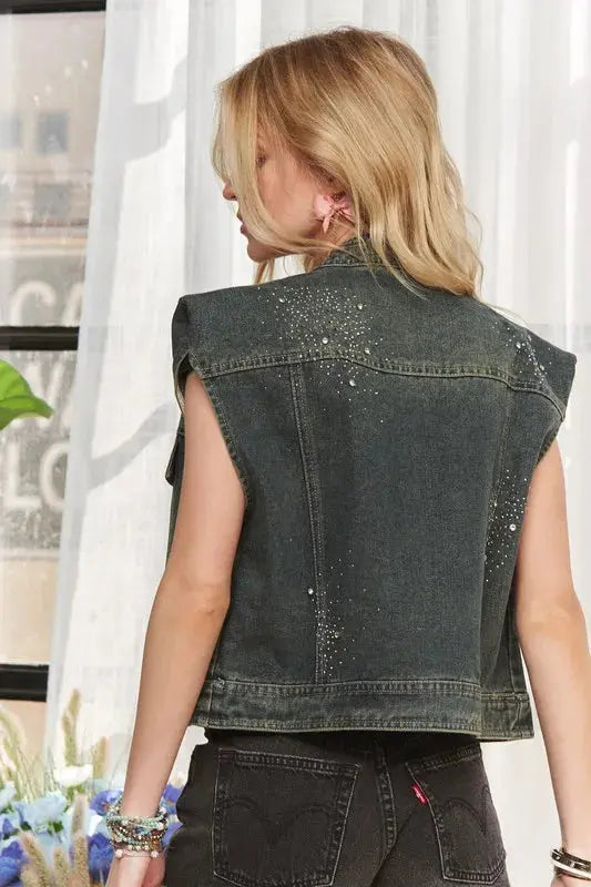 Denim Jacket - Sleeveless Button Down - Women's