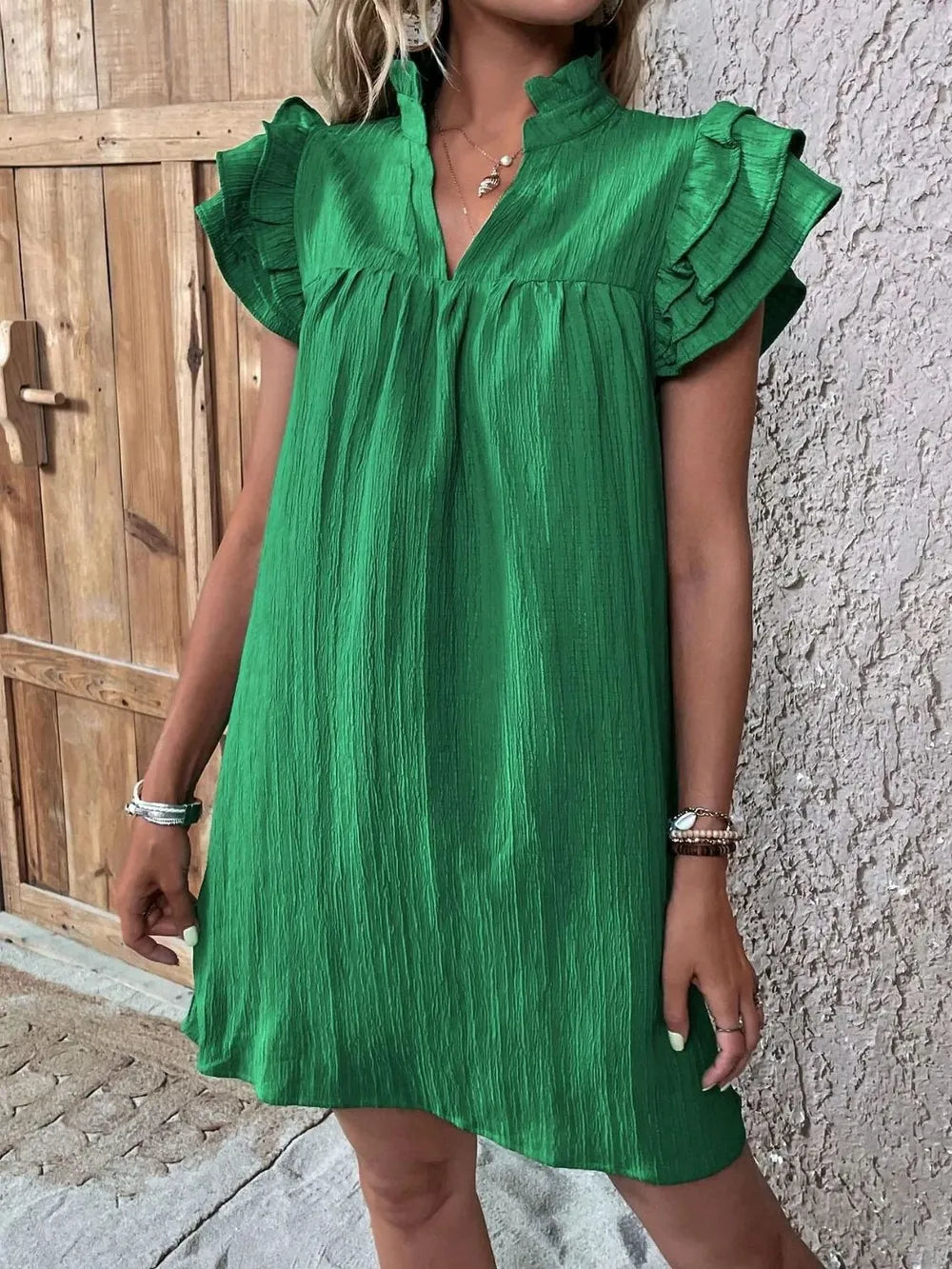 Ruffled Notched Cap Sleeve Mini Dress – Flirty Summer Style
