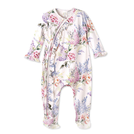 Watercolor Floral Bamboo Baby Girl Zipper Romper