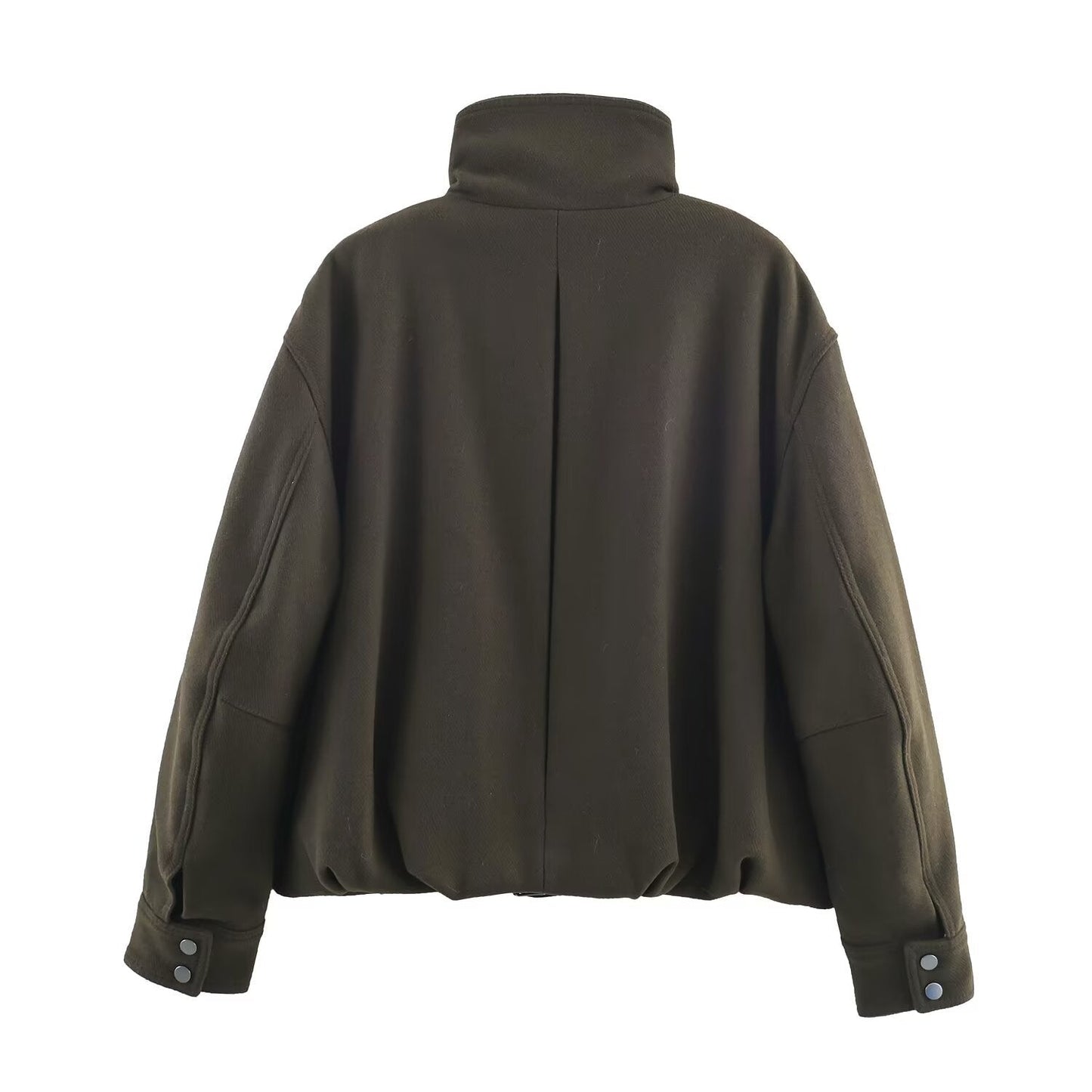 Women's Jacket Dark Olive Wool Blend BYMANYC ® New York SOHO BELTED HIGH COLLAR BOMBER - New Collection
