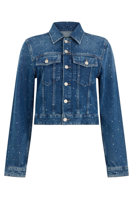 Cropped Denim Jacket in Blue Shine