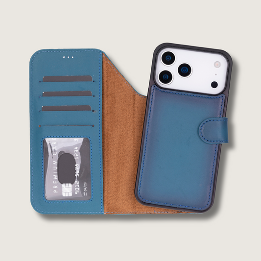 Leather iPhone 18 Pro Wallet Case – Blue - Austin